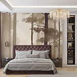 Wall murals Foggy forest with tall trees