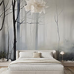 Wall murals Foggy forest with trees