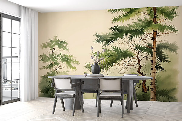 Painting of trees and fog Wall murals Painting of trees and fog