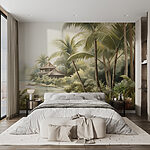 Wall murals Watercolor painting of a house and palm trees