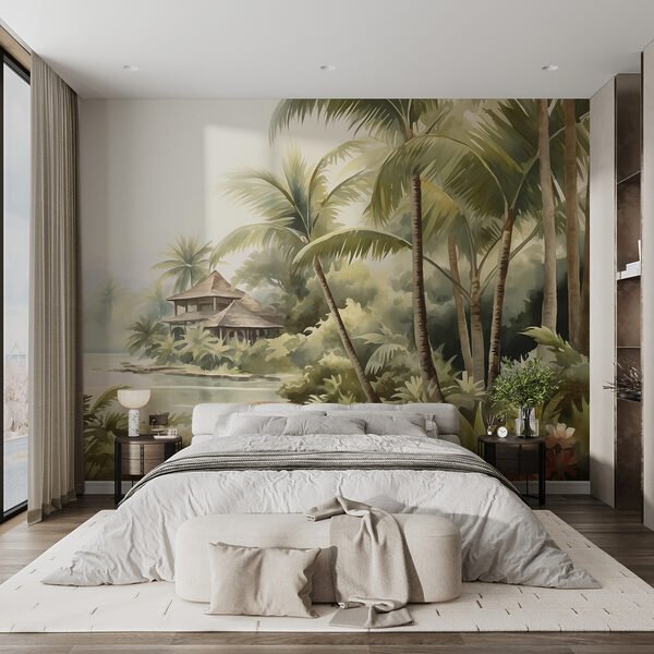 Watercolor painting of a house and palm trees Wall murals Watercolor painting of a house and palm trees