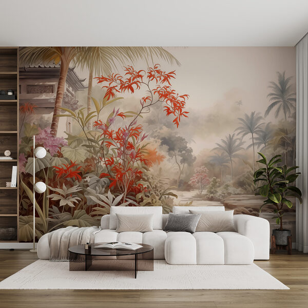 Painting of a river and trees Wall murals Painting of a river and trees
