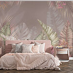 Wall murals Tropical leaves in soft pastel hues