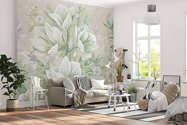Elegant White Blooms in Harmony Wall murals Elegant White Blooms in Harmony