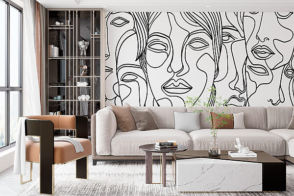 Black and white drawing of faces Wall murals Black and white drawing of faces