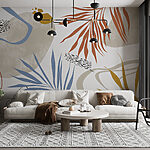 Wall murals Colorful bird and leaves