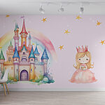 Wall murals Cartoon of a princess and a castle