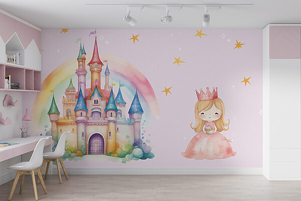 Cartoon of a princess and a castle Wall murals Cartoon of a princess and a castle