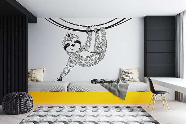 Wall mural Sloth from a rope