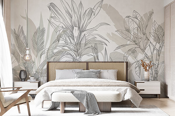 Monochrome Botanical Sketches Flourish Wall murals Monochrome Botanical Sketches Flourish