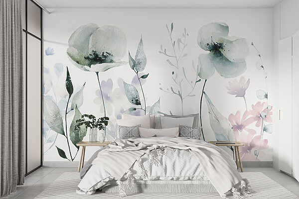 Blooms in Soft Watercolor Wash Wall murals Blooms in Soft Watercolor Wash