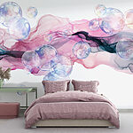 Wall murals Group of bubbles in a pink and purple liquid