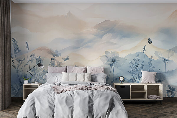 Painting of flowers and butterflies Wall murals Painting of flowers and butterflies