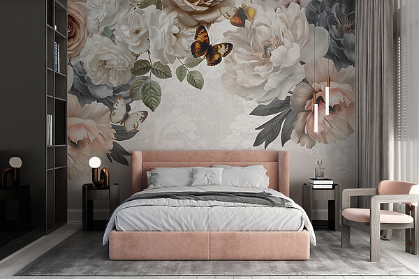 Group of flowers with butterflies Wall murals Group of flowers with butterflies