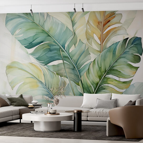 Tropical Leaves in Watercolor Style Wall murals Tropical Leaves in Watercolor Style
