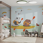 Wall murals Cartoon bears in a canoe