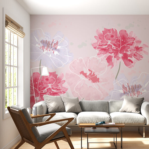 Group of flowers on a pink background Wall murals Group of flowers on a pink background