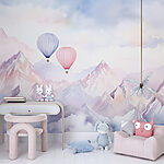 Wall mural Group of hot air balloons in the sky over mountains