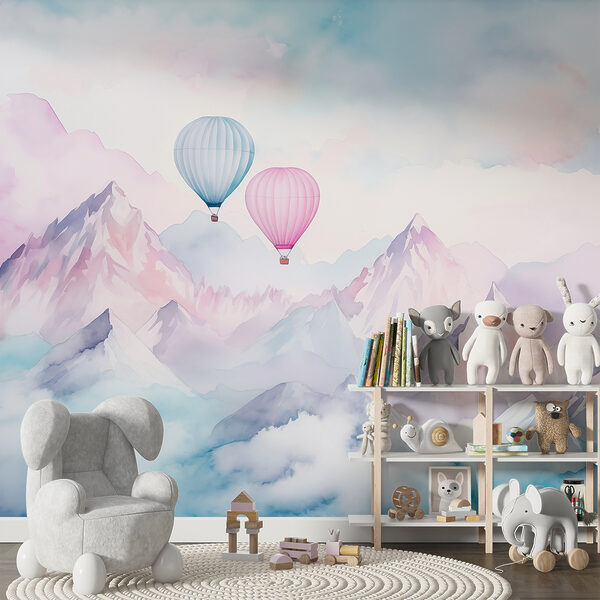 Wall murals Group of hot air balloons in the sky over mountains