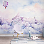 Wall murals Painting of a mountain range with a balloon in the sky