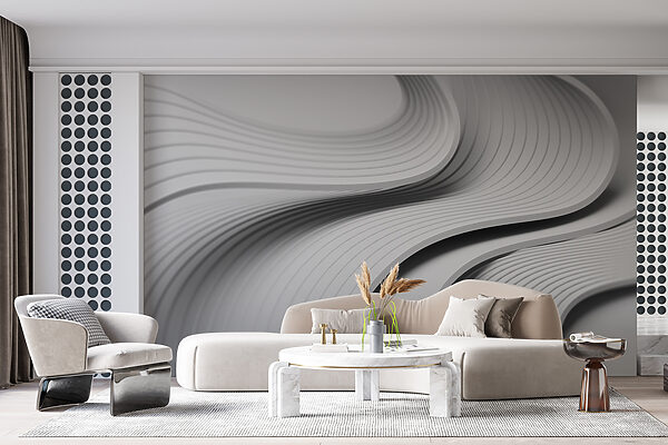 Wall mural Wall mural White and grey curved lines (SKU: w01147)