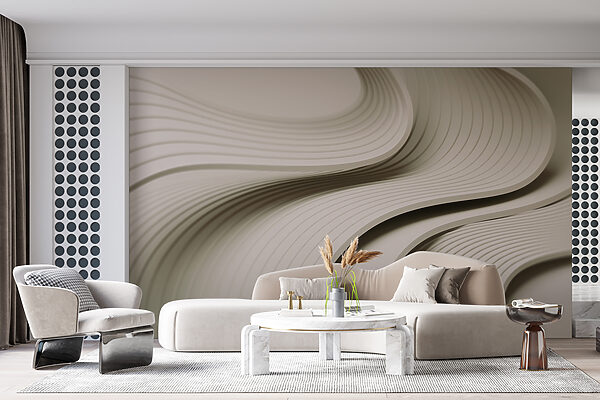 Wall mural White and grey wavy lines
