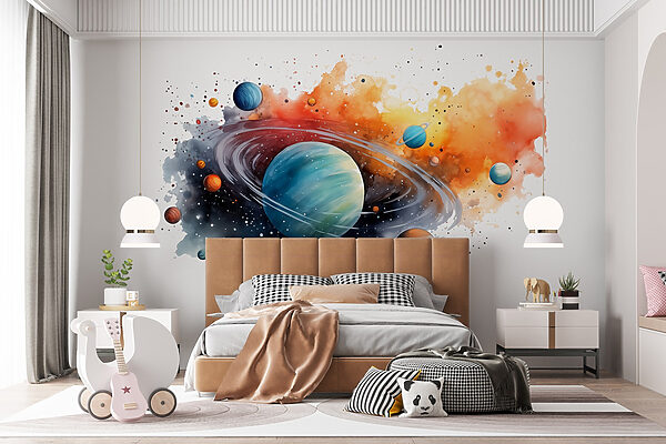 Watercolor of planets and stars Wall murals Watercolor of planets and stars