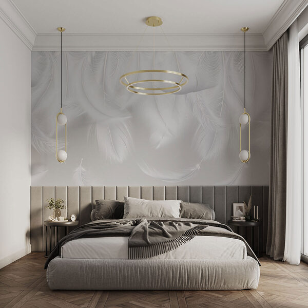 Wall mural White feathers falling down (SKU: w01150) Wall mural Wall mural White feathers falling down (SKU: w01150)
