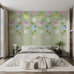 Wall murals Row of flowers with green leaves