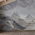 Wall murals Painting of mountains and clouds