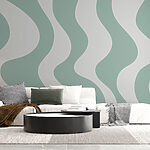 Wall murals Green and white wavy lines