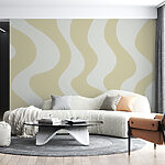 Wall mural Tan and white wavy lines