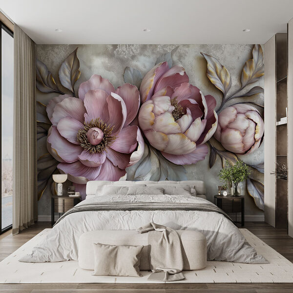 Wall mural Group of flowers with leaves (SKU: w01825) Wall mural Wall mural Group of flowers with leaves (SKU: w01825)