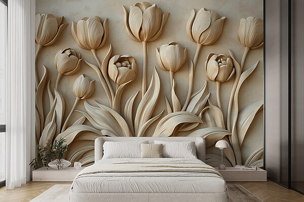 Wall mural Wall mural Elegant Beige Tulip Sculptures Bloom (SKU: w01852)