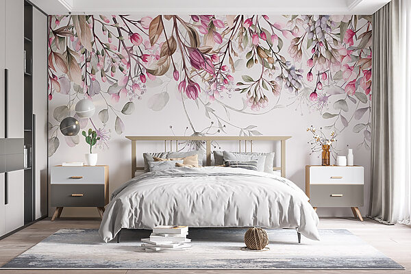 Whimsical Dance of Pastel Florals Wall murals Whimsical Dance of Pastel Florals