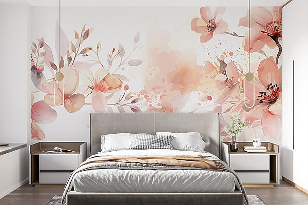 Painting of flowers and leaves Wall murals Painting of flowers and leaves
