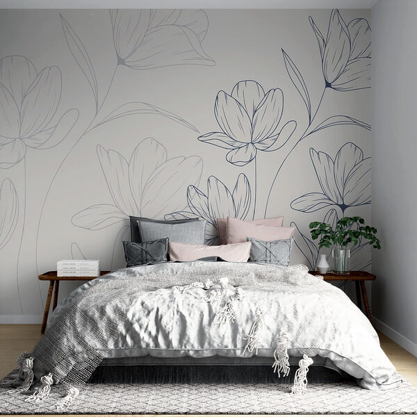 Wall mural Wall mural Drawing of flowers on a white background (SKU: w08365)