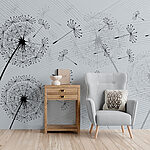 Wall murals Dandelion silhouettes against striped backdrop