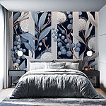 Wall murals Floral pattern with blue and white flowers and leaves