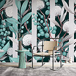 Wall murals Whimsical Floral Stripes in Teal