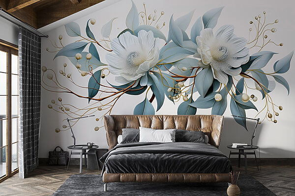 White flowers and leaves Wall murals White flowers and leaves