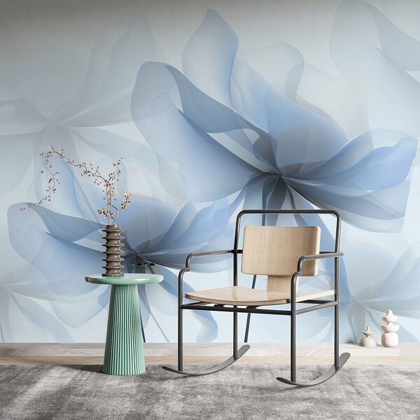 Ethereal blue flowers, floating gracefully Wall murals Ethereal blue flowers, floating gracefully