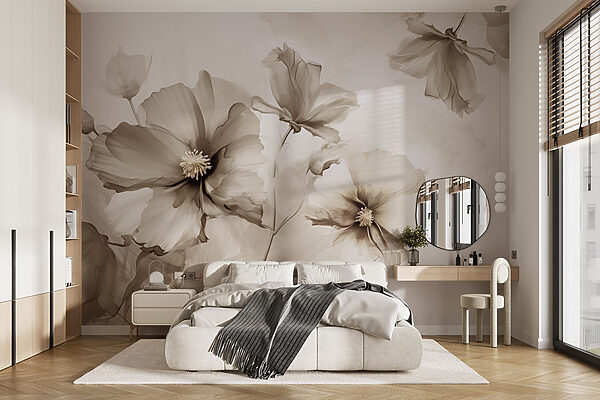 Wall murals Group of flowers on a white background