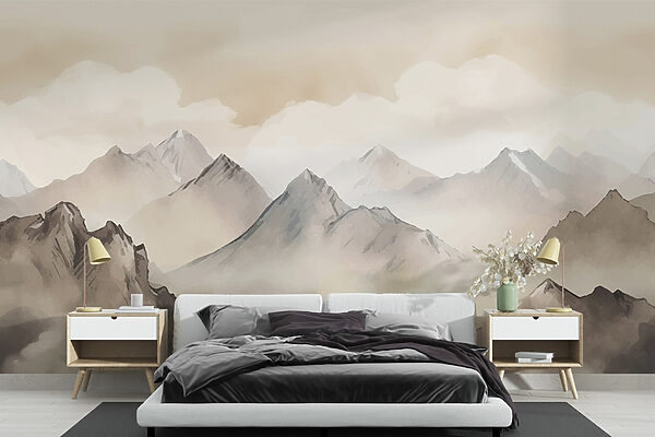 Painting of mountains and clouds Wall murals Painting of mountains and clouds
