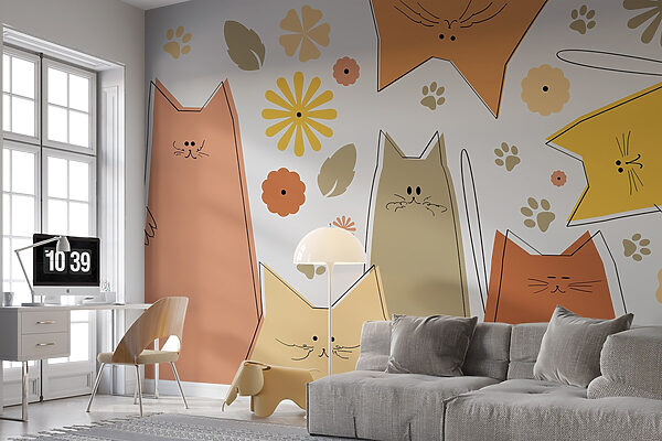 Group of cats and flowers Wall murals Group of cats and flowers