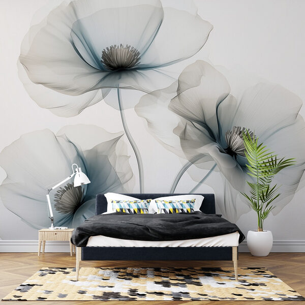 Wall murals Group of flowers with light blue petals (SKU: w01981) Wall murals Wall murals Group of flowers with light blue petals (SKU: w01981)