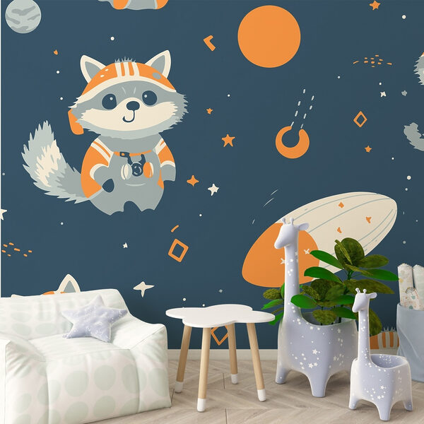 Pattern of raccoons and planets Wall murals Pattern of raccoons and planets