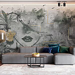 Wall murals Painting of a woman’s face and plants