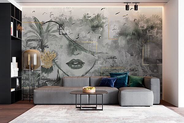 Wall murals Wall murals Painting of a woman’s face and plants (SKU: w01916)