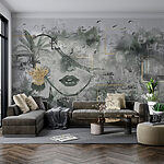 Wall mural Painting of a woman’s face and plants
